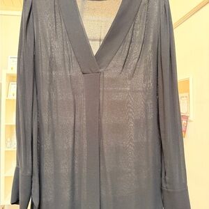 Vince Sheer Black V-Neck Tunic Blouse